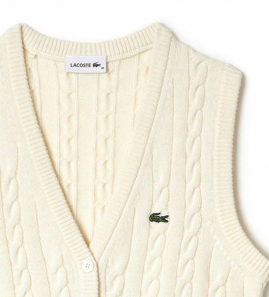 Mujer Lacoste Chaquetas Y Abrigos | Chaleco En Punto De Ochos Beige