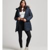 Mujer Superdry Chaquetas Y Abrigos | Abrigo Acolchado Con Capucha Fuji De Largo Medio Marino