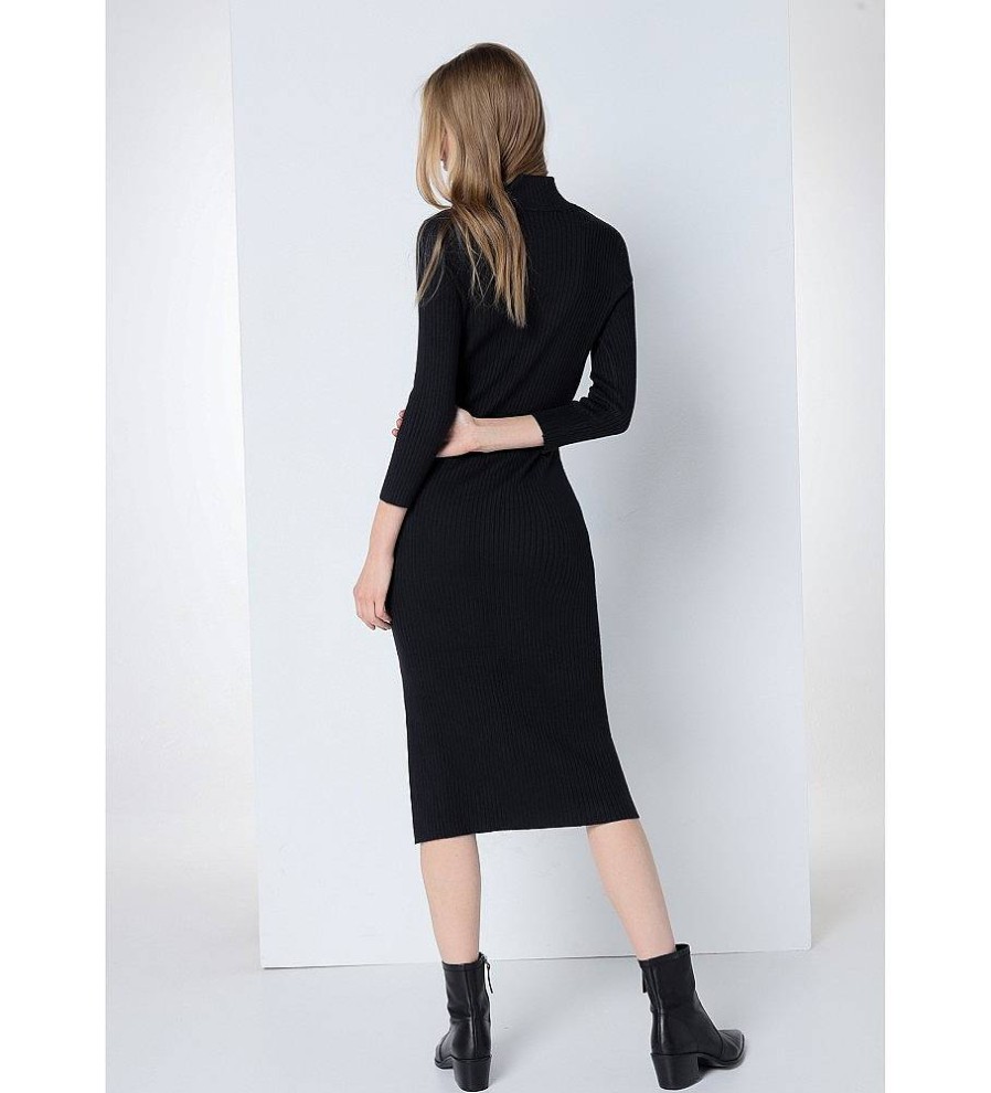 Mujer Lois Vestidos | Vestido De Punto Midi Negro