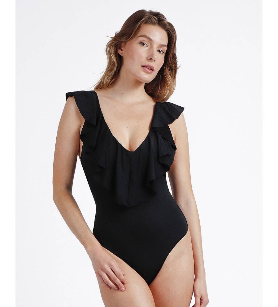 Mujer Admas Moda Bano | Banador Volantes Summer Frill Negro