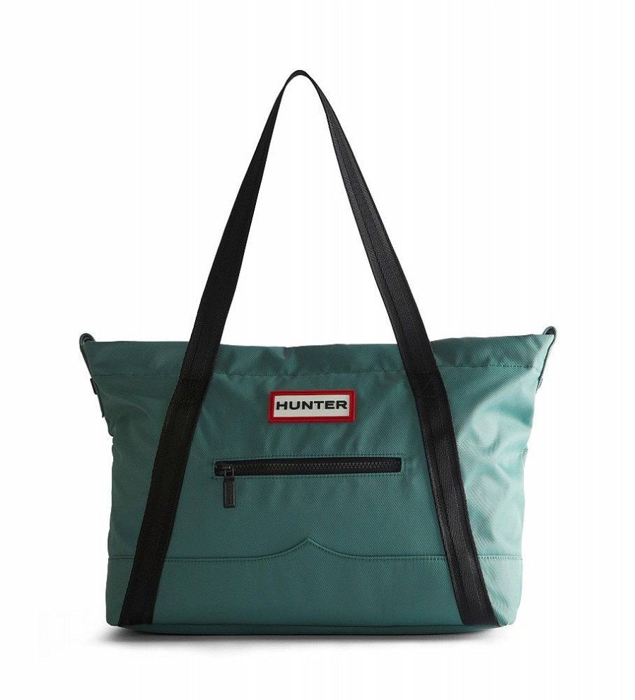 Mujer Hunter Bolsos | Bolso Tote Nylon Midi Teal Tempo Verde Turquesa