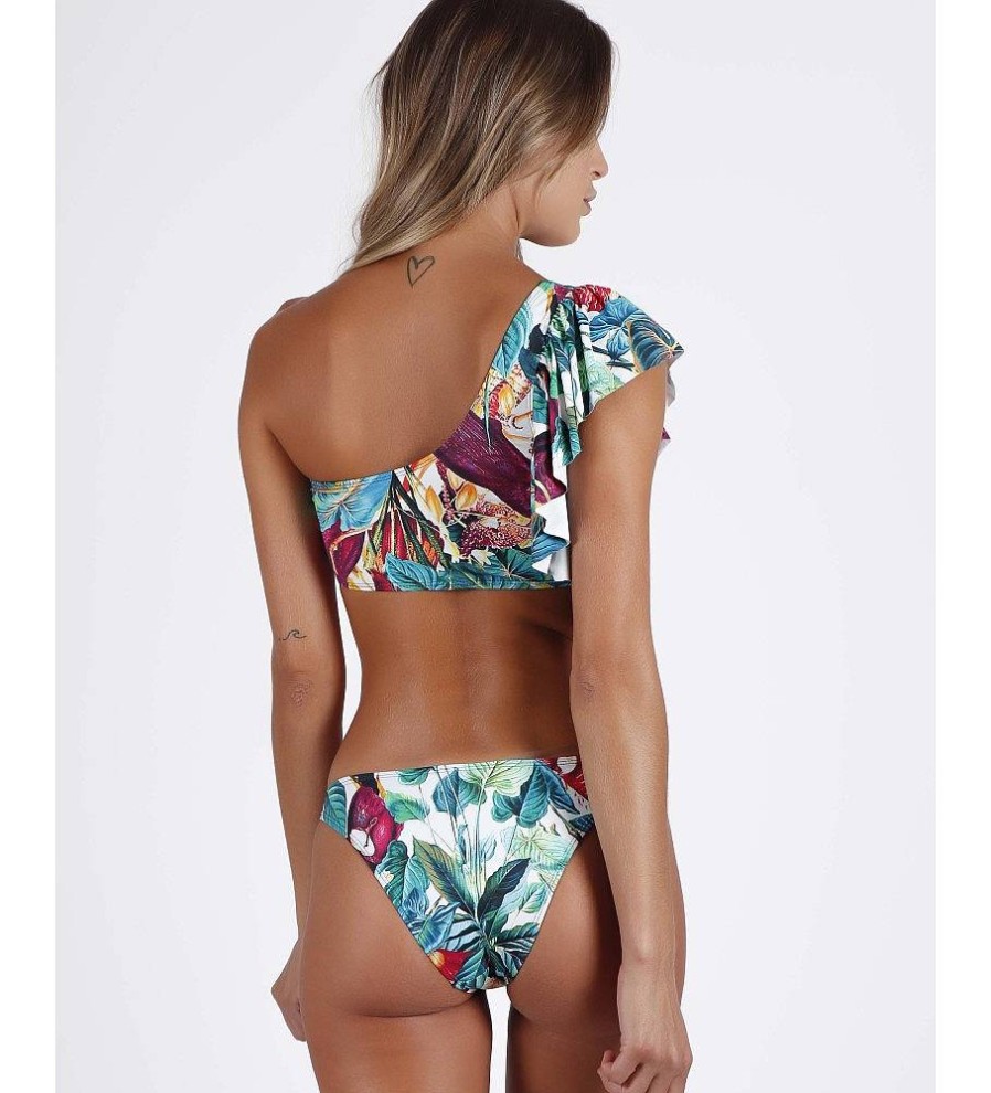 Mujer Admas Moda Bano | Bikini Asimetrico Volante Tropical