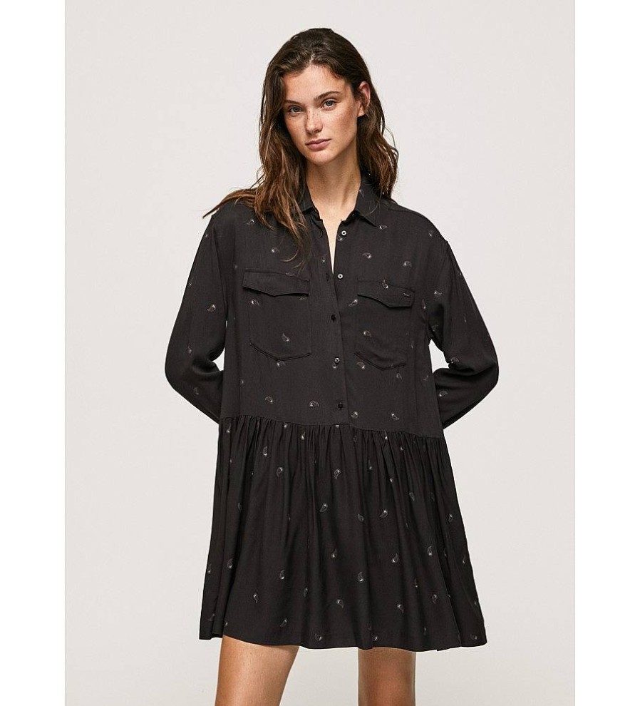 Mujer Pepe Jeans Vestidos | Vestido Estampado Paisley Negro