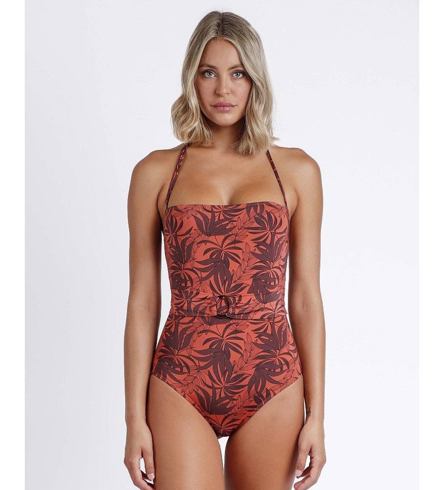 Mujer Admas Moda Bano | Banador Bandeau Sunset Palm Para Mujer Cobre