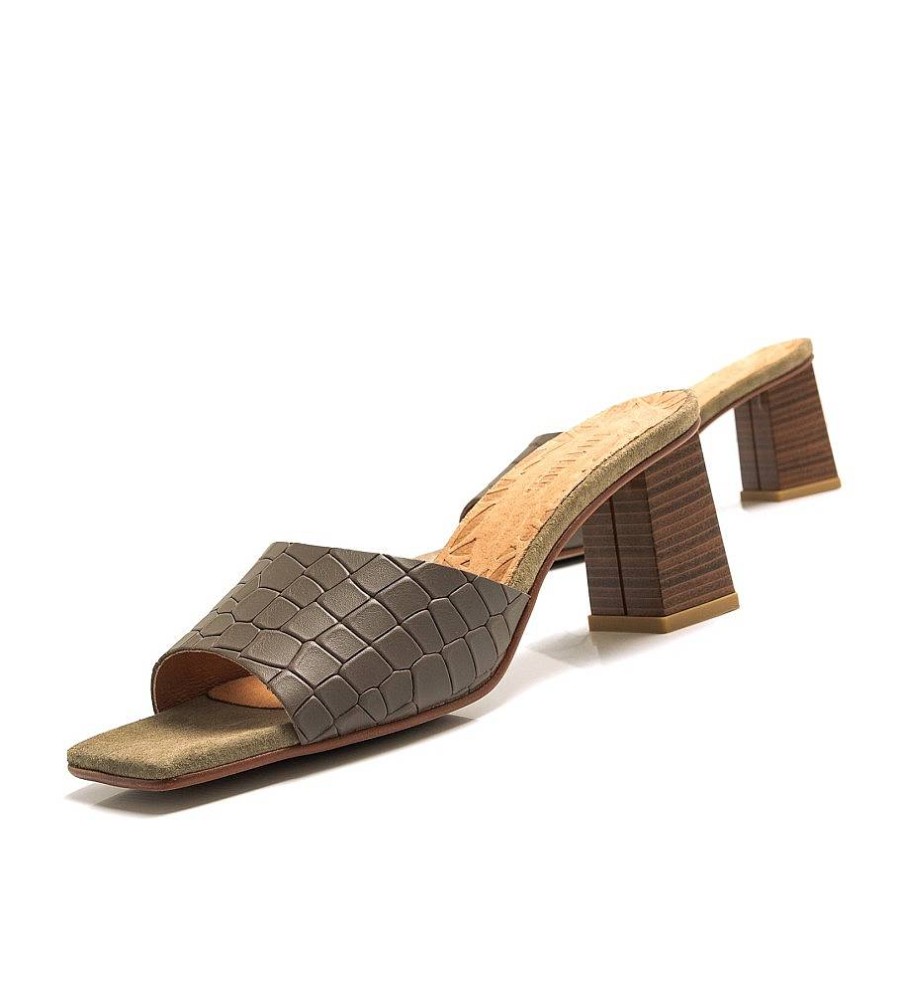 Mujer Mustang Sandalias | Sandalias De Piel Timber Verde -Altura Tacon 6Cm-