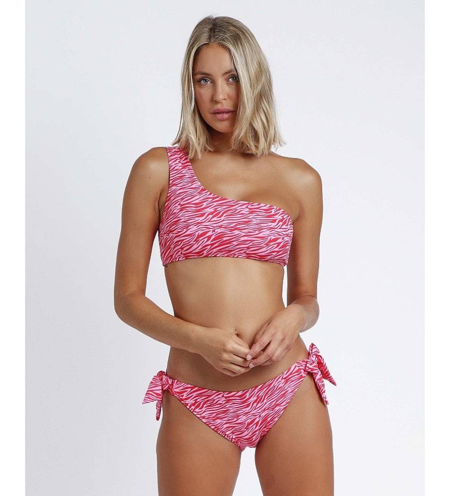 Mujer Admas Moda Bano | Bikini Asimetrico Zebra Colours Rojo