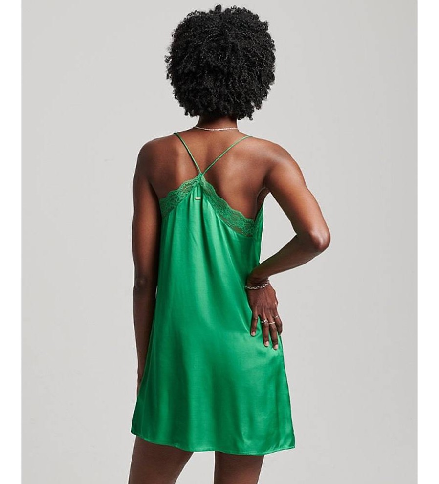 Mujer Superdry Vestidos | Minivestido De Tirantes De Saten Verde