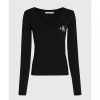 Mujer Calvin Klein Jeans Camisetas | Top Slim De Canale Con Cuello De Pico Negro