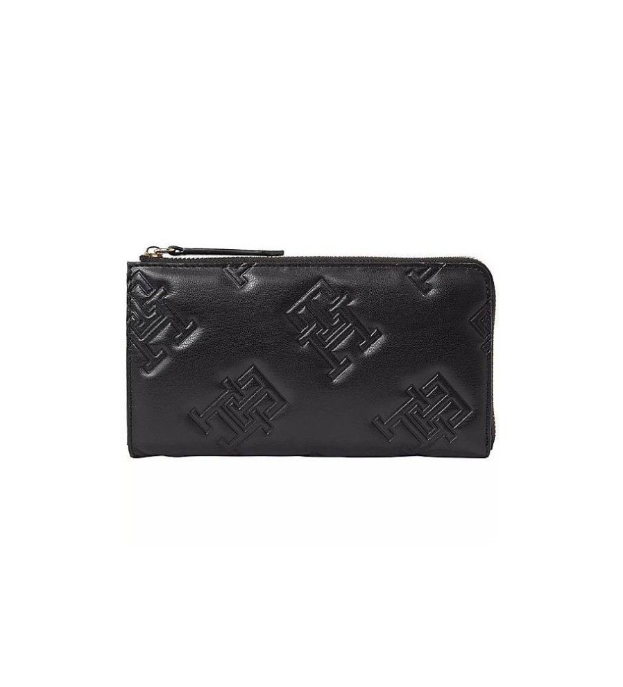 Mujer Tommy Hilfiger Carteras Y Monederos | Cartera Grande Con Estampado Del Monograma Th Negro