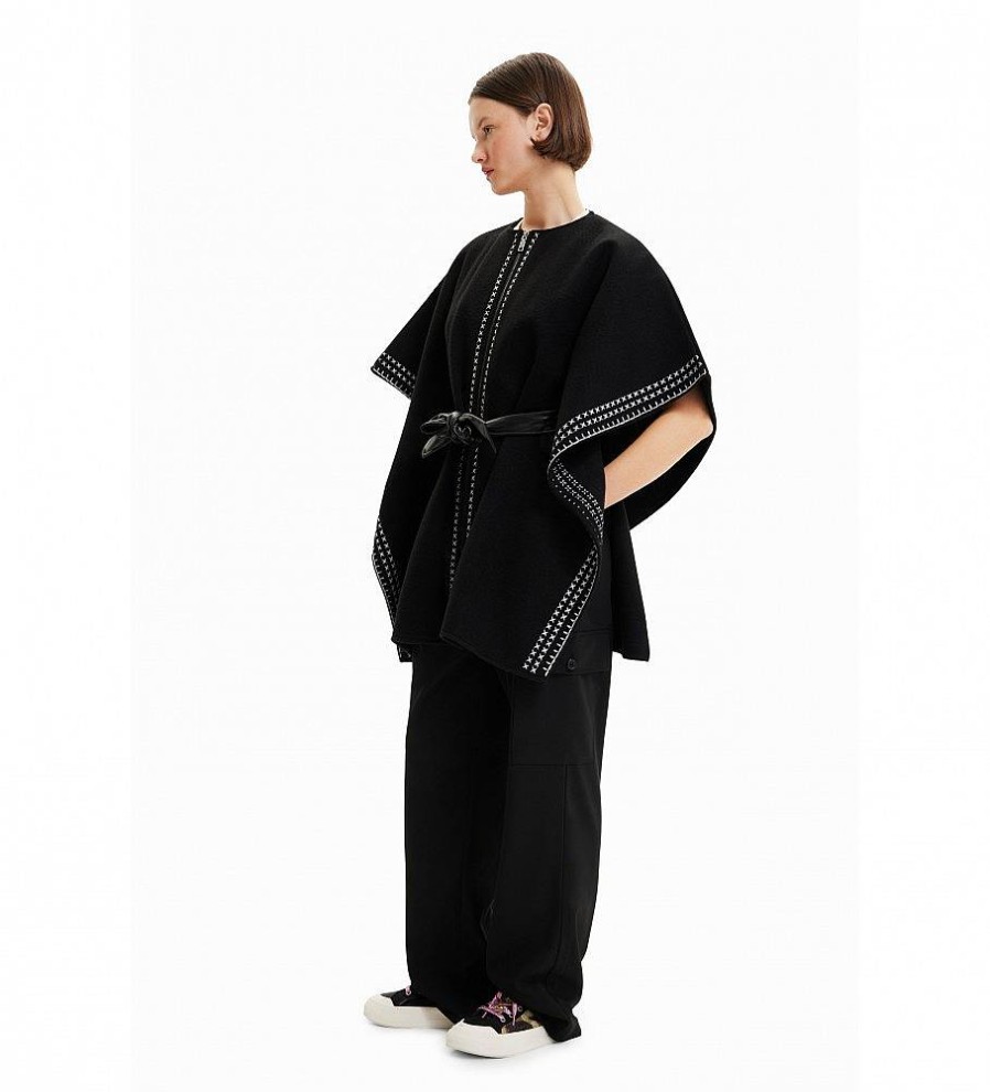 Mujer Desigual Bufandas Y Panuelos | Poncho Cruces Milan Negro