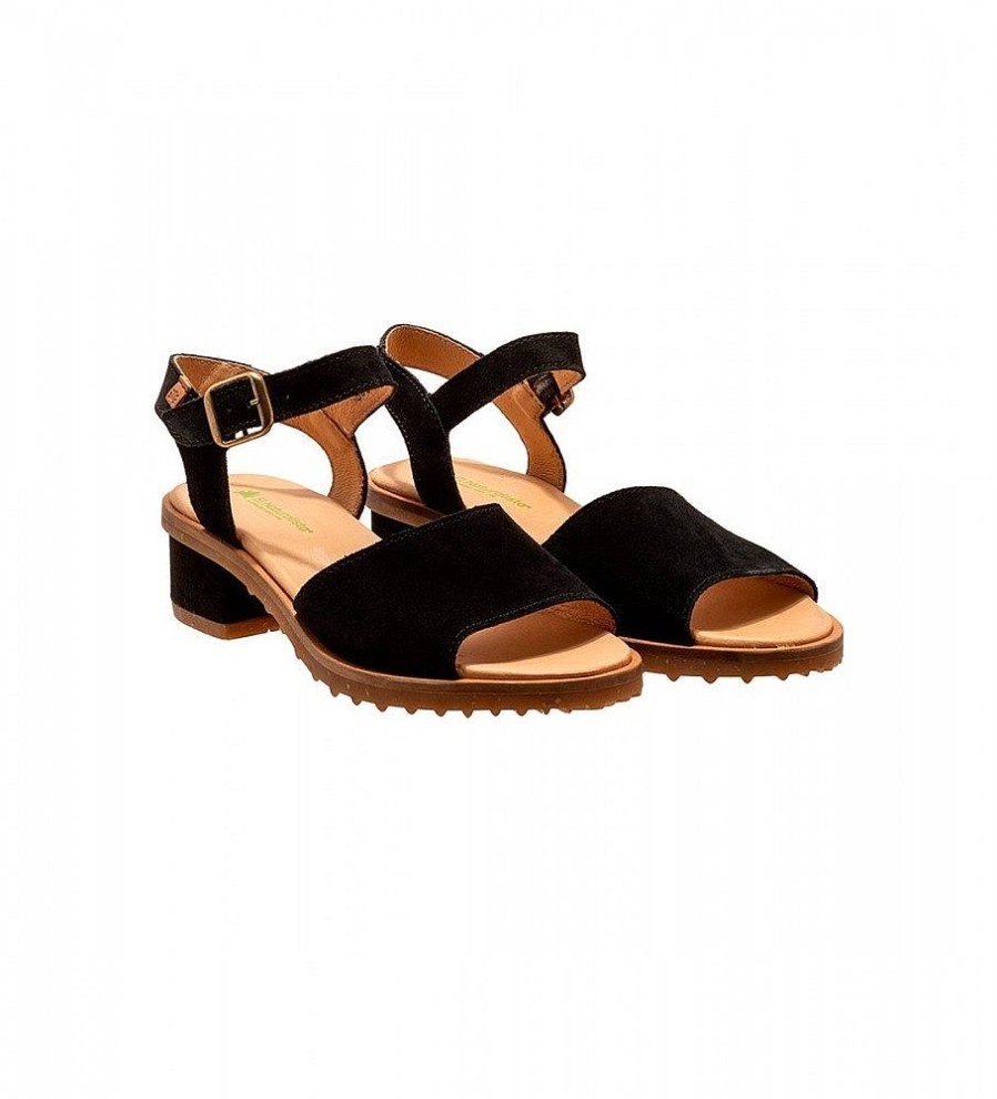 Mujer El Naturalista Sandalias | Sandalias De Piel N5801 Sabal Negro -Altura Tacon 4,5Cm-