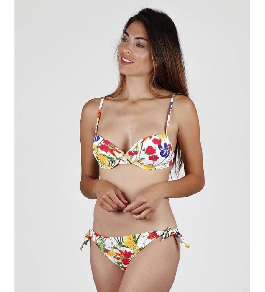 Mujer Admas Moda Bano | Bikini Push Up Happy Flowers Blanco