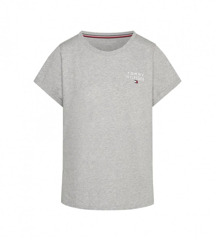 Mujer Tommy Hilfiger Camisetas | Camiseta Con Vuelta Gris