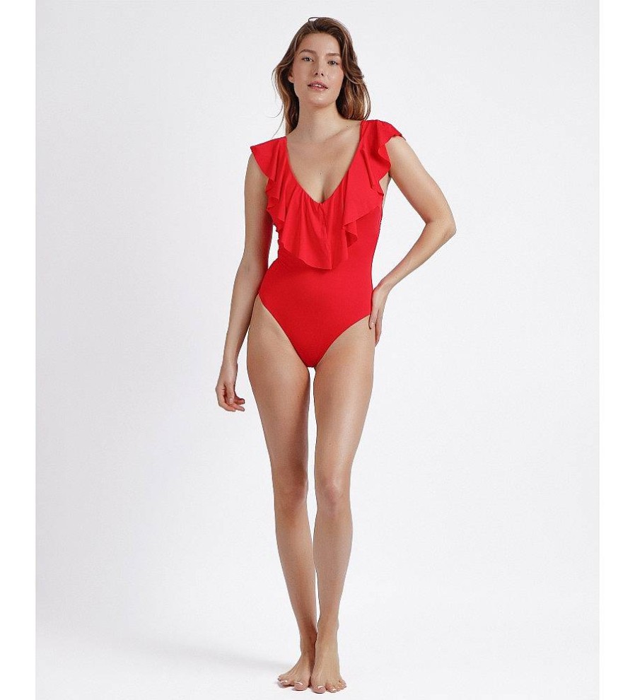 Mujer Admas Moda Bano | Banador Volantes Summer Frill Rojo