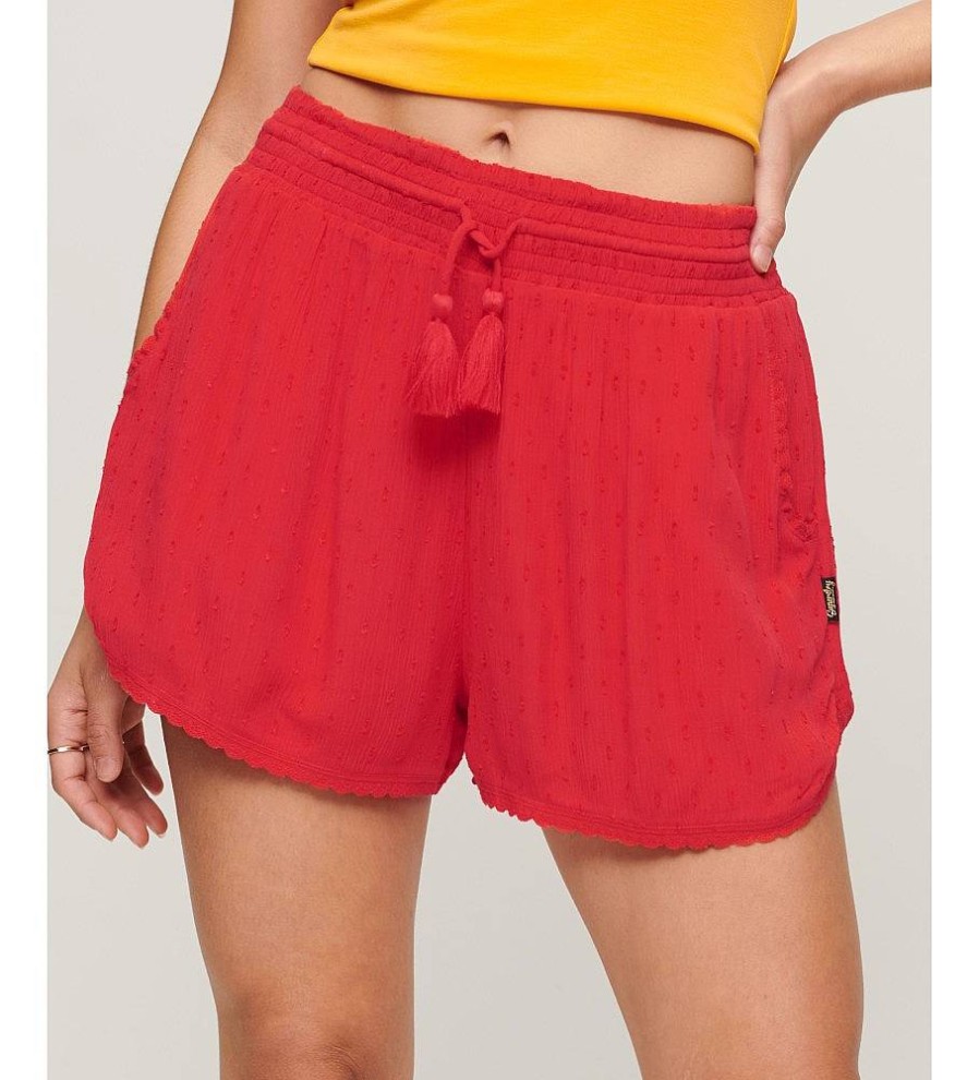 Mujer Superdry Pantalones | Pantalones Cortos De Playa Vintage Rojo