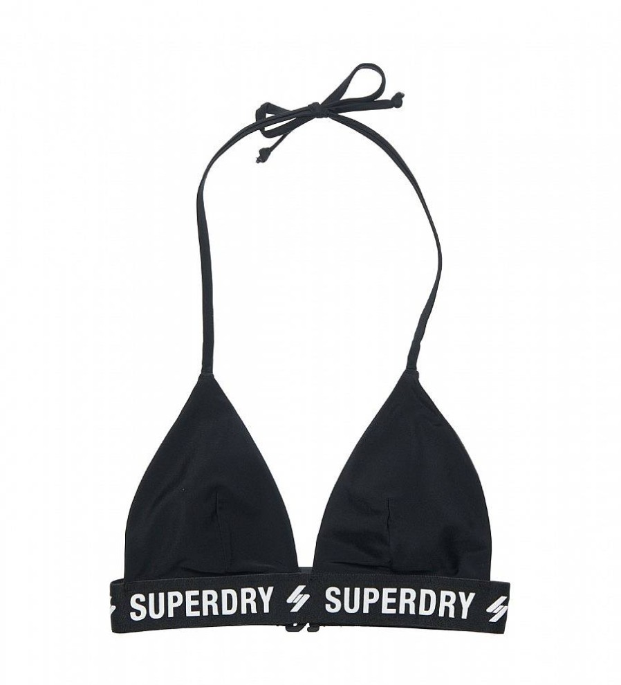 Mujer Superdry Moda Bano | Top De Bikini Elastico De Triangulos Negro