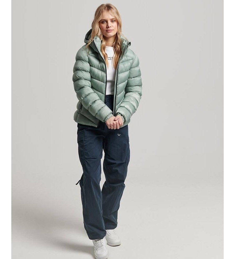 Mujer Superdry Chaquetas Y Abrigos | Cazadora Acolchada Con Capucha Fuji Verde