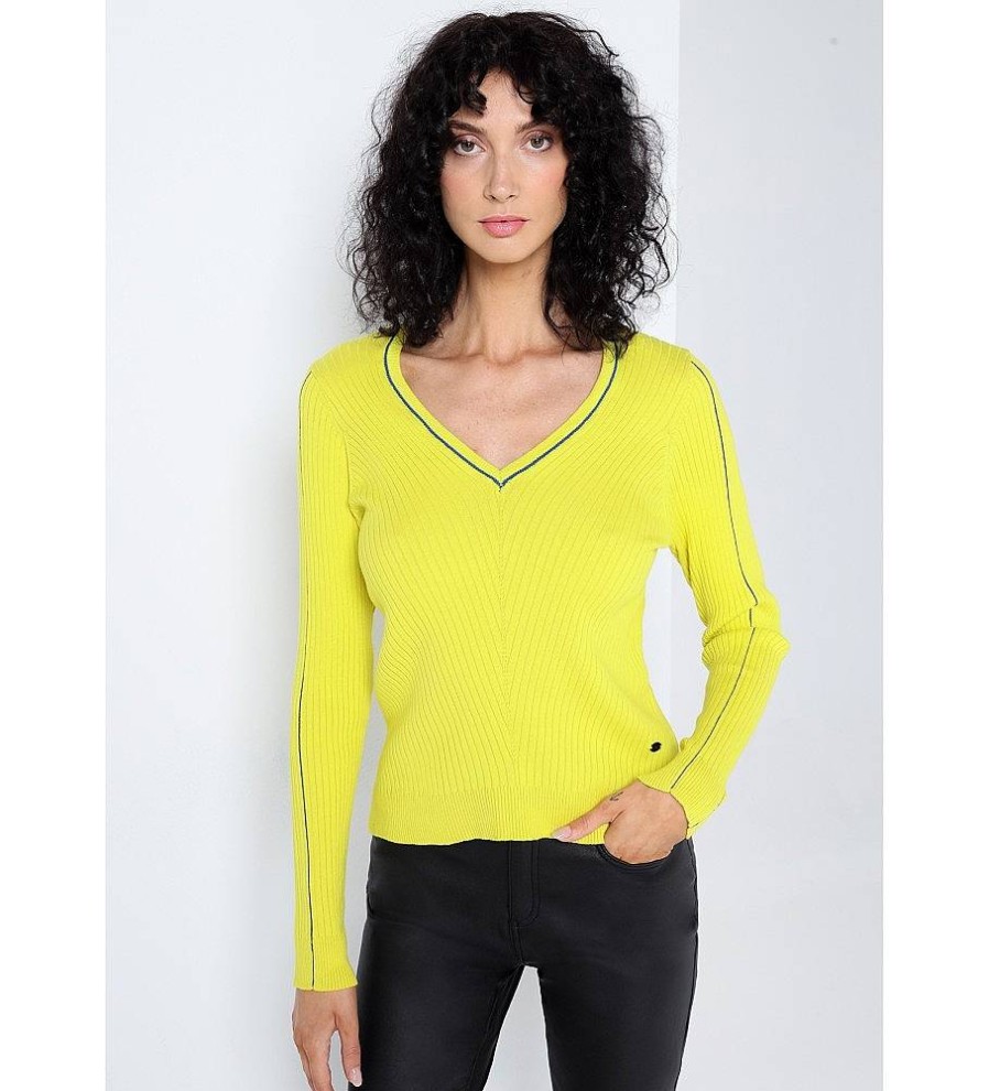 Mujer Victorio & Lucchino, V&L Sudaderas Y Jerseis | Jersey Punto Con Cuello Pico Amarillo