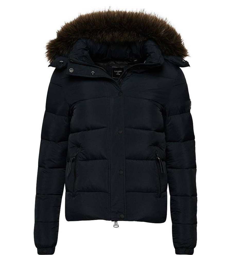 Mujer Superdry Chaquetas Y Abrigos | Chaqueta Corta Con Capucha De Uso Intermedio Negro