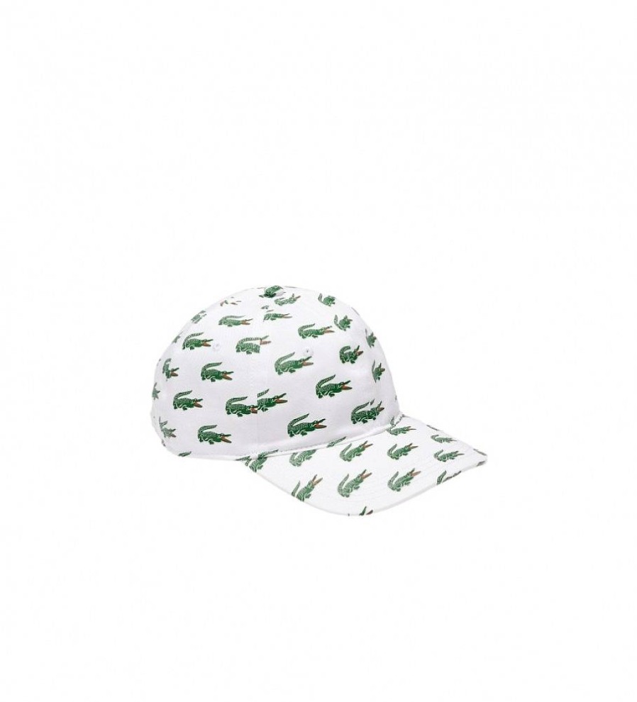 Mujer Lacoste Gorras Y Gorros | Gorra De Algodon Con Estampado De Cocodrilo Blanco