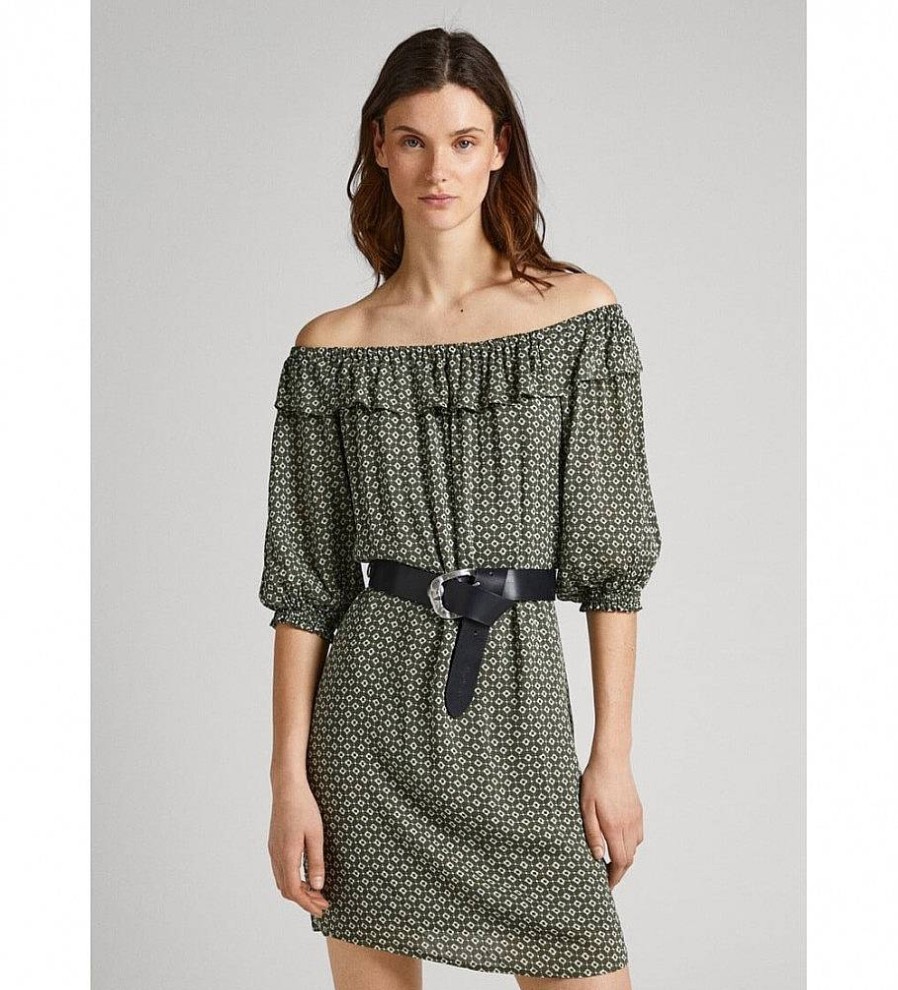 Mujer Pepe Jeans Vestidos | Vestido Flanche Verde