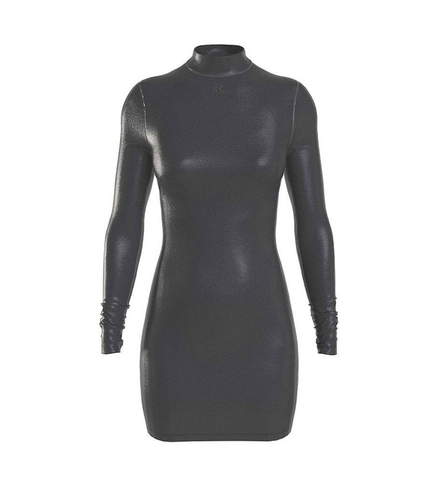 Mujer Calvin Klein Jeans Vestidos | Vestido Metallico Long Negro