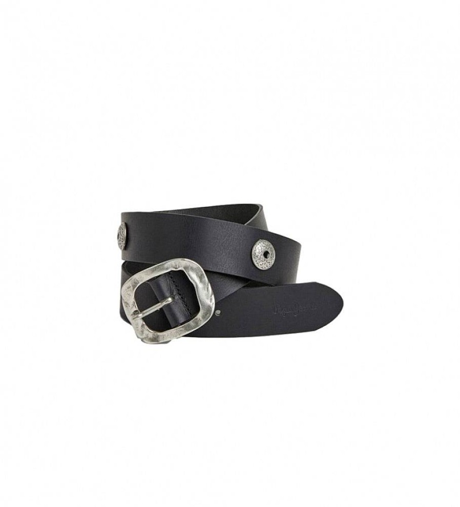 Mujer Pepe Jeans Cinturones | Cinturon De Piel Mya Negro