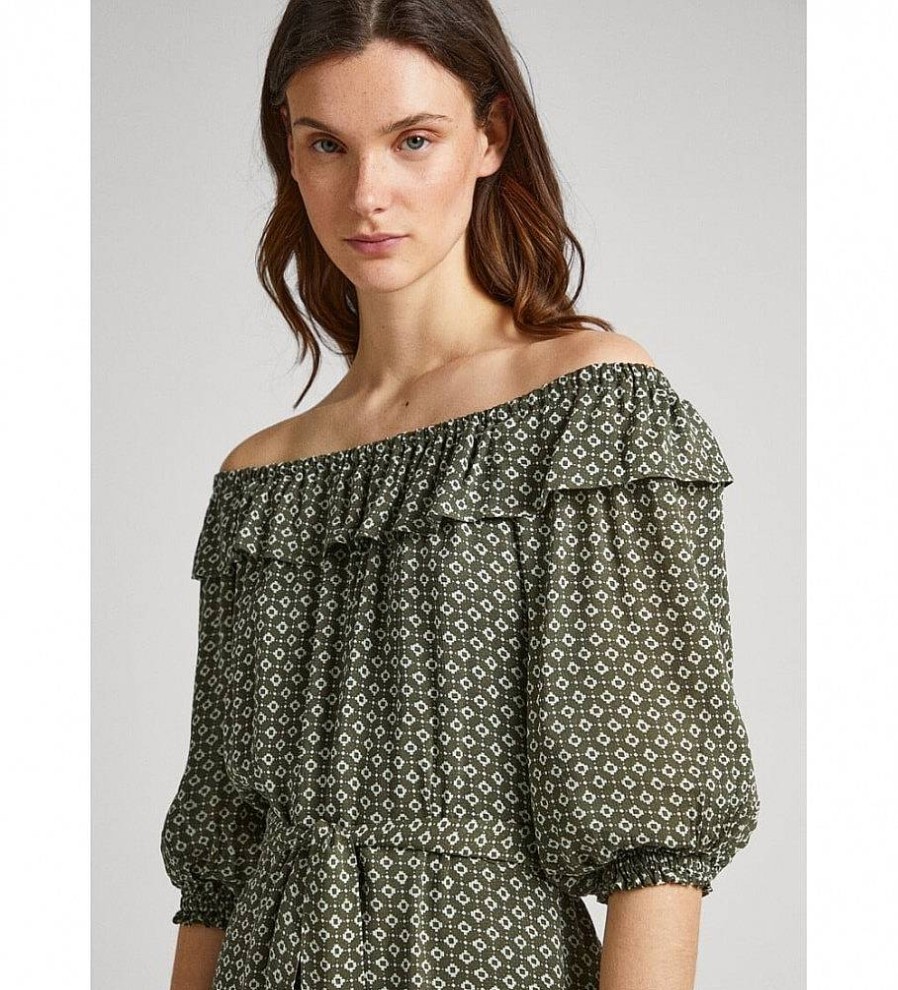 Mujer Pepe Jeans Vestidos | Vestido Flanche Verde