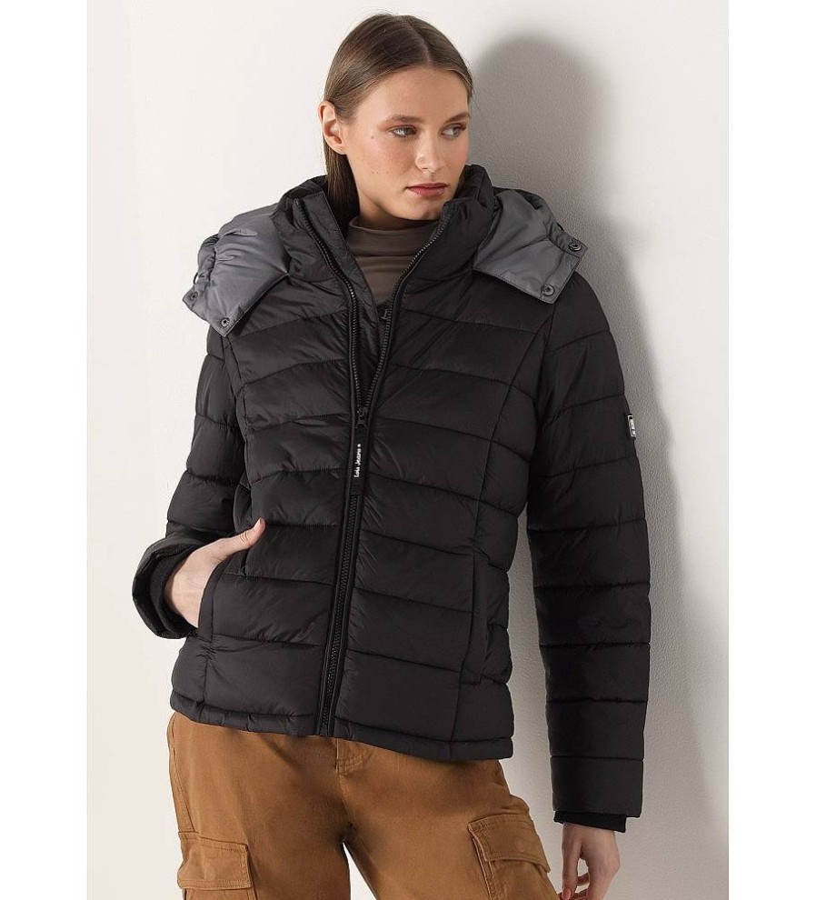 Mujer Lois Chaquetas Y Abrigos | Abrigo Puffer Acolchado Con Capucha Negro