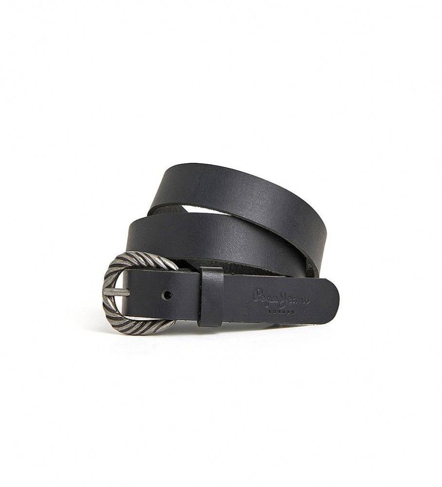 Mujer Pepe Jeans Cinturones | Cinturon De Piel Charlize Negro