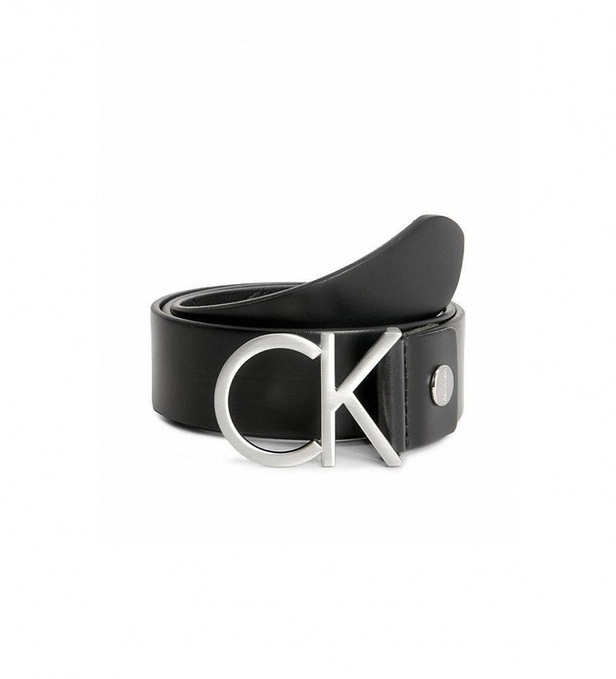 Mujer Calvin Klein Cinturones | Cinturon De Piel Logo Negro