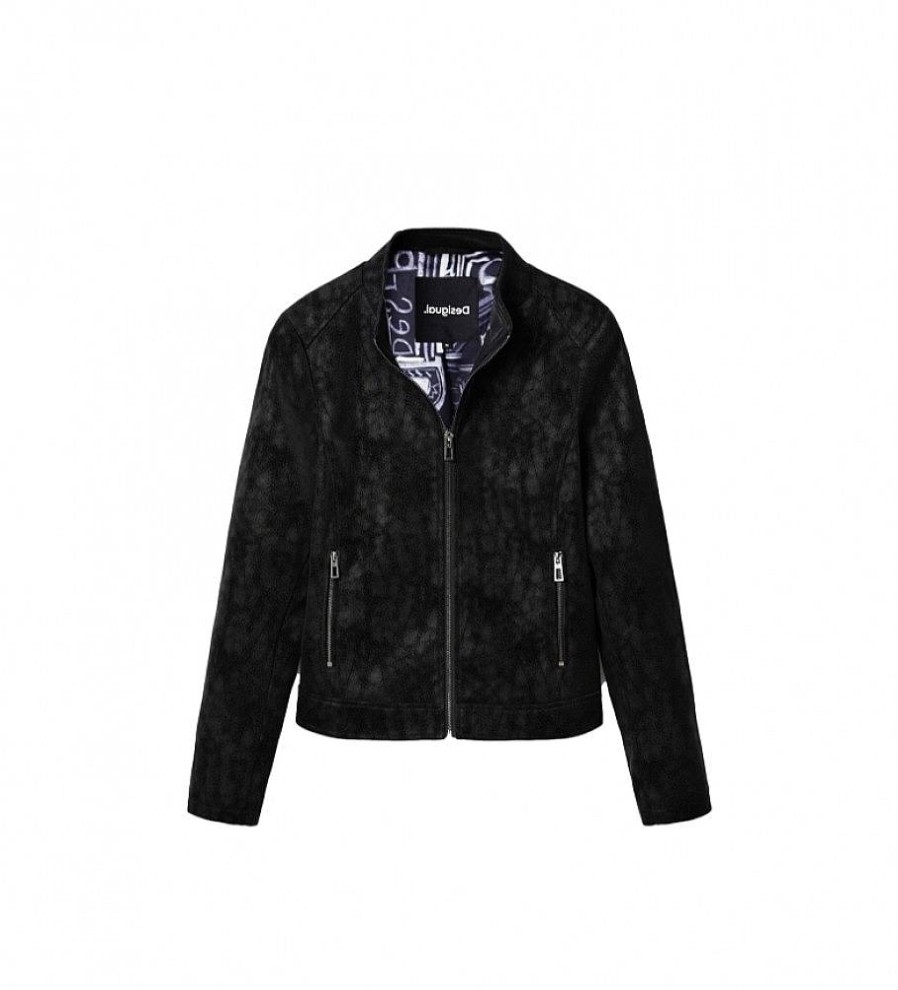 Mujer Desigual Chaquetas Y Abrigos | Chaqueta Biker Efecto Ante Negro