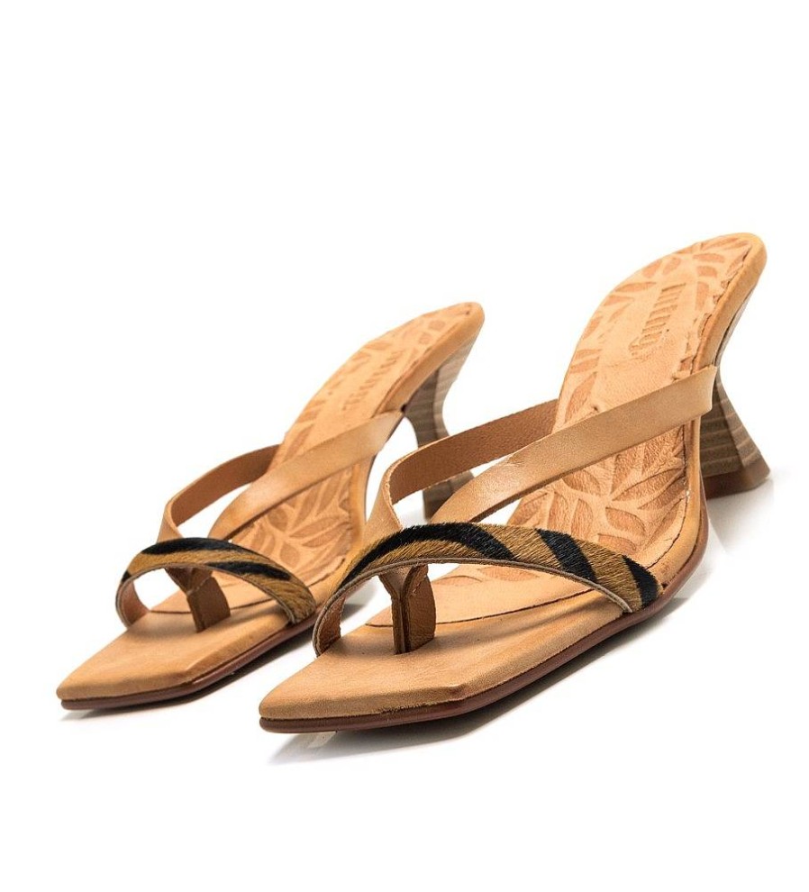 Mujer Mustang Sandalias | Sandalias De Piel Annie Marron -Altura Tacon 7Cm-