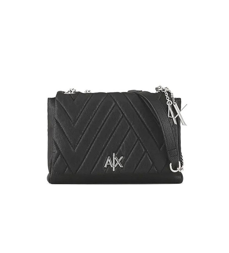 Mujer Armani Exchange Bolsos | Bolso Con Doble Asa De Cadena Y Tejido Negro