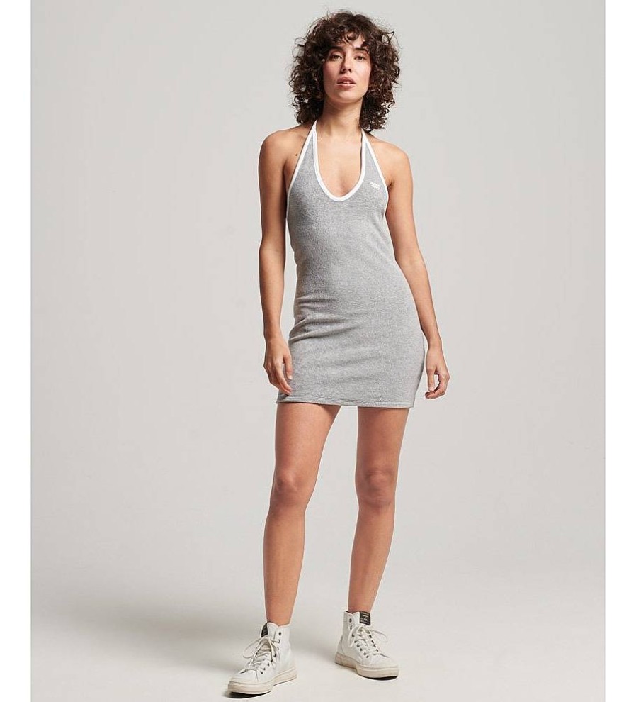 Mujer Superdry Vestidos | Vestido Con Escote Halter Vintage Gris