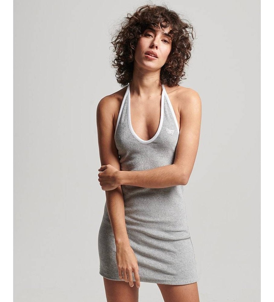 Mujer Superdry Vestidos | Vestido Con Escote Halter Vintage Gris