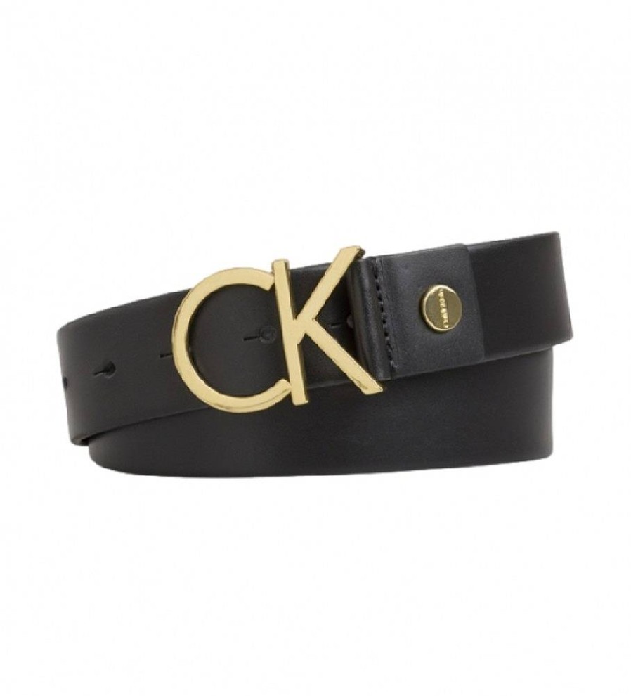 Mujer Calvin Klein Cinturones | Cinturon De Piel Logo Negro