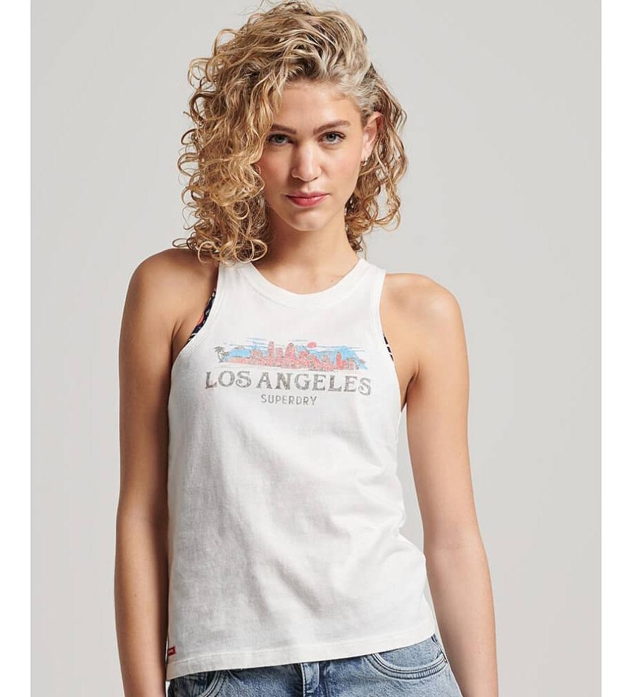 Mujer Superdry Camisetas | Camiseta Vintage City Souvenir Blanco