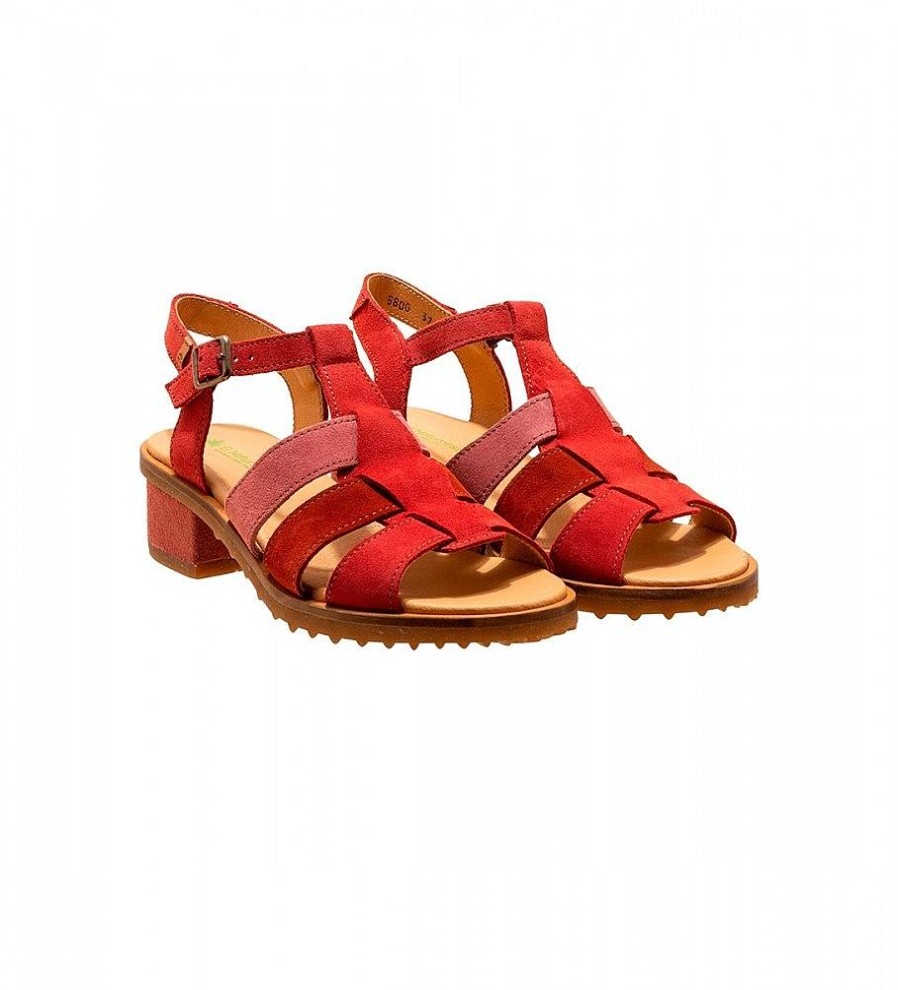 Mujer El Naturalista Sandalias | Sandalias De Piel N5800 Sabal Rojo -Altura Tacon 4,5Cm-