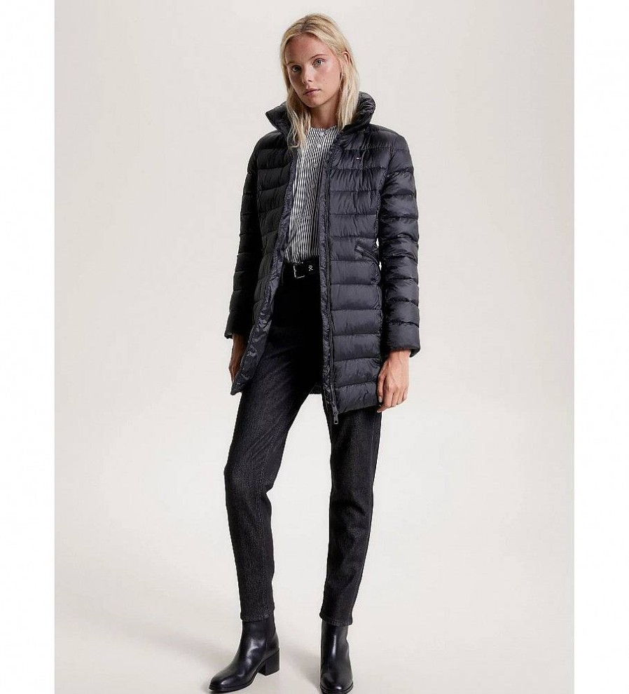 Mujer Tommy Hilfiger Chaquetas Y Abrigos | Abrigo Acolchado Global Stripe Negro