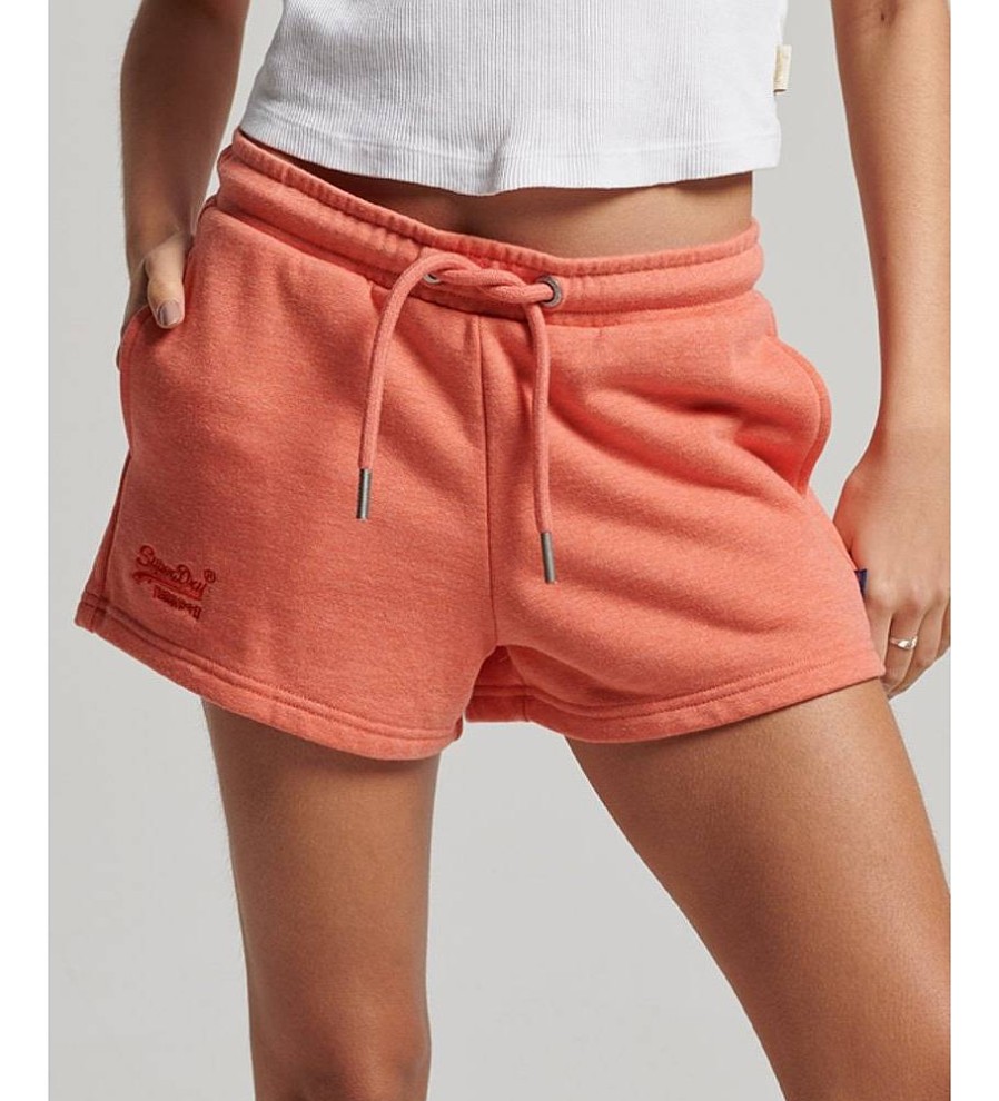 Mujer Superdry Pantalones | Pantalones Cortos De Punto Con El Logotipo Vintage Bordado Naranja