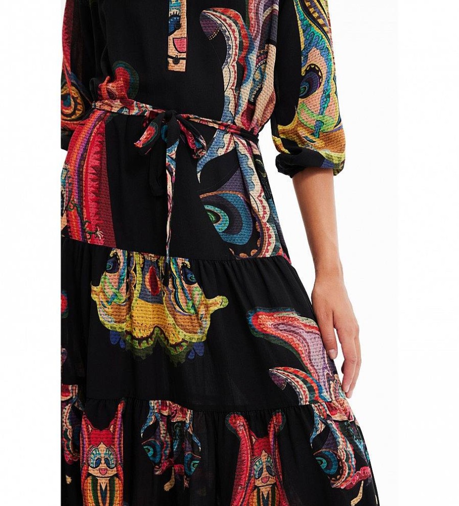 Mujer Desigual Vestidos | Vestido Largo M. Christian Lacroix Negro Multicolor