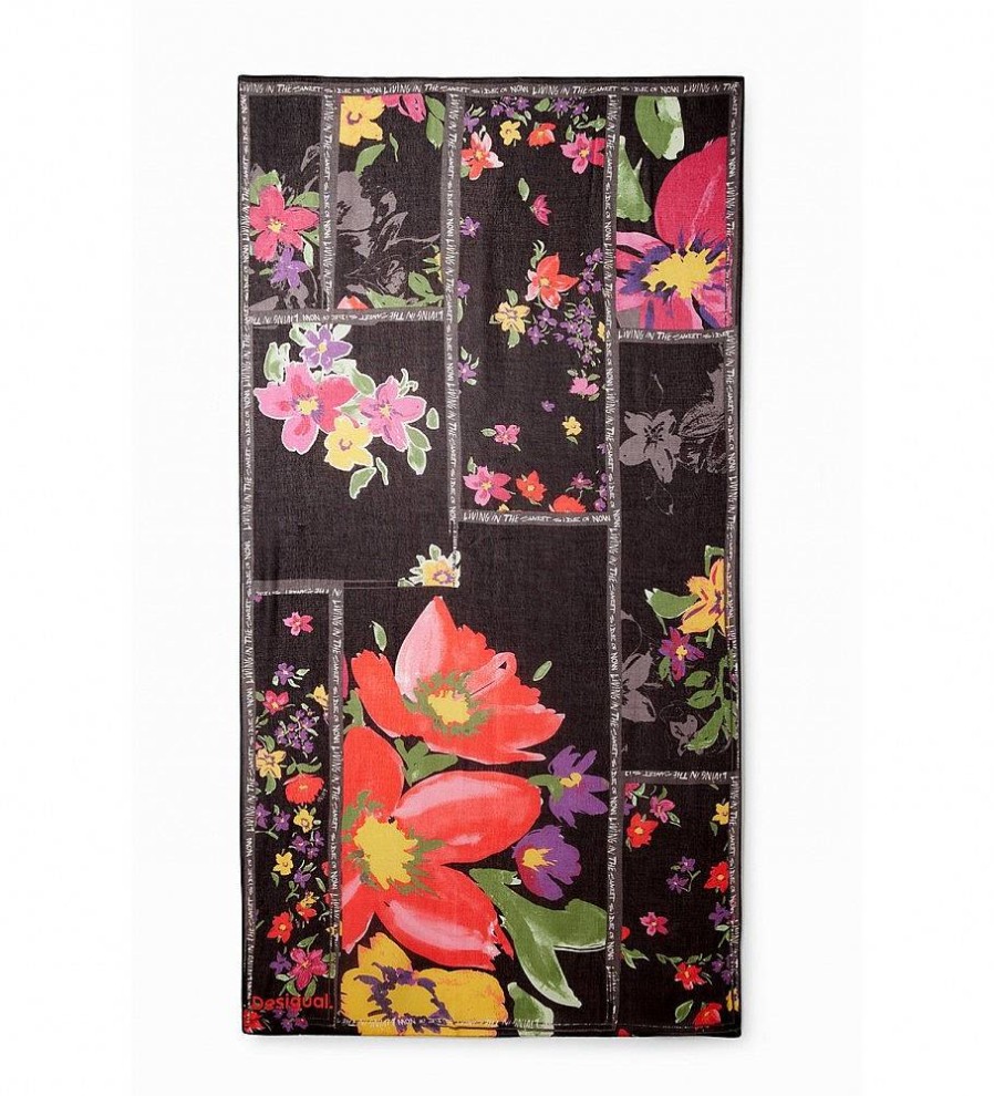 Mujer Desigual Bufandas Y Panuelos | Foulard Flores Patch Negro