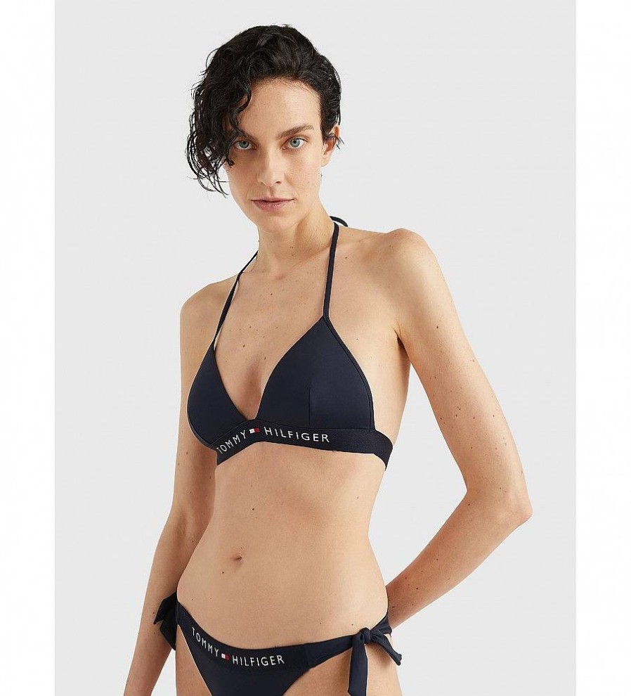 Mujer Tommy Hilfiger Moda Bano | Top Bikini Relleno Marino