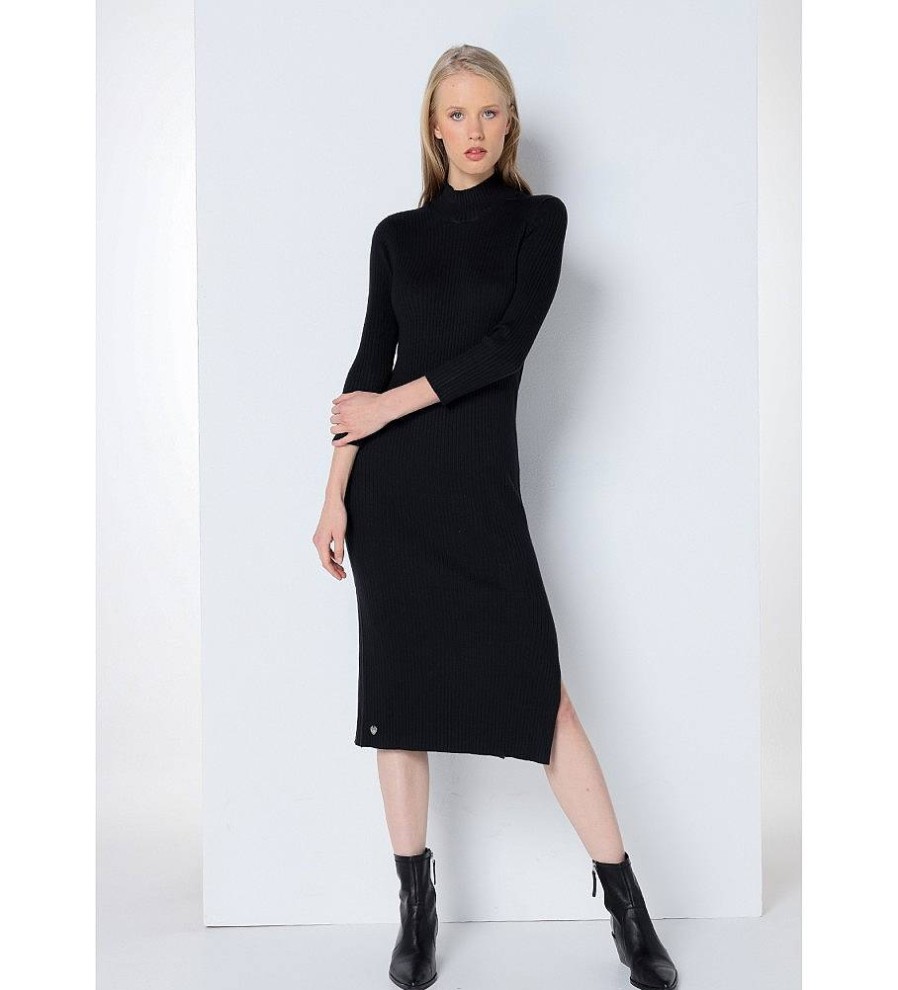 Mujer Lois Vestidos | Vestido De Punto Midi Negro