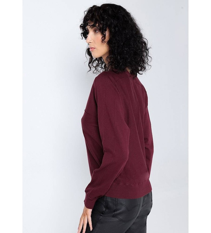 Mujer Victorio & Lucchino, V&L Sudaderas Y Jerseis | Jersey Cuello Pico Con Detalle Escote Granate