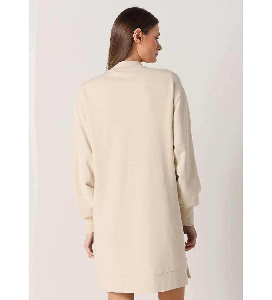 Mujer Lois Vestidos | Vestido Sudadera Con Apertura Lateral Beige