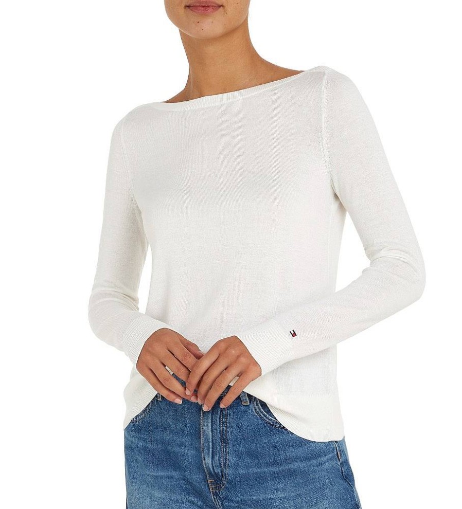 Mujer Tommy Hilfiger Sudaderas Y Jerseis | Jersey Stitch Cuello Barco Blanco