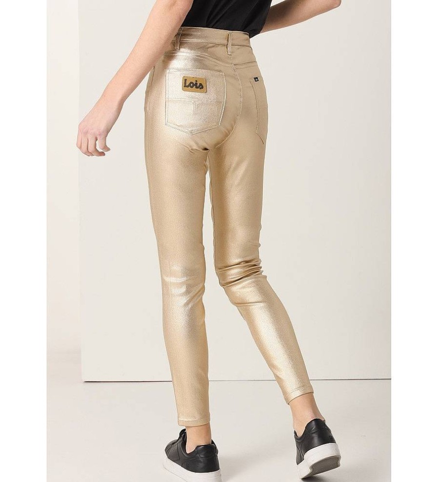 Mujer Lois Pantalones | Pantalones Skinny Ankle Metalizado Dorado