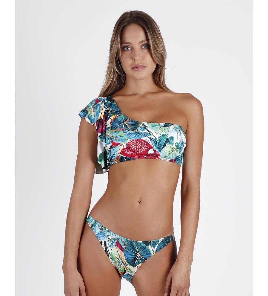 Mujer Admas Moda Bano | Bikini Asimetrico Volante Tropical